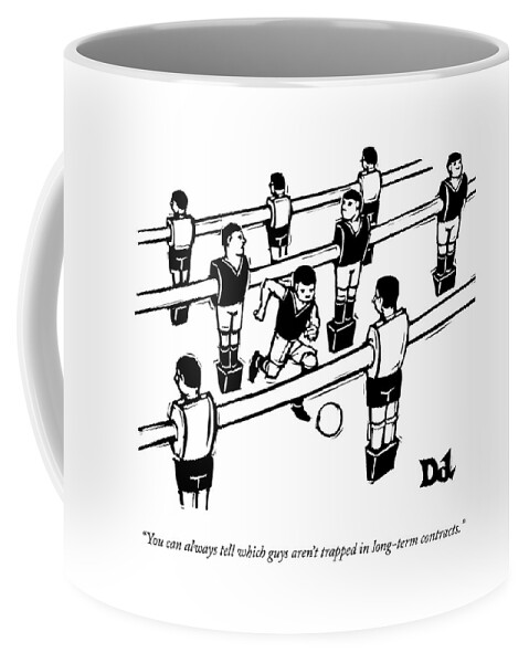 Table Soccer Players Look At One Unattached Coffee Mug