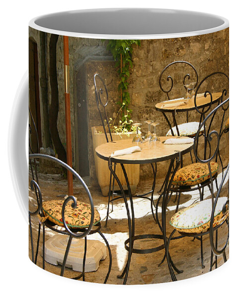 Vaison La Romaine Coffee Mug featuring the photograph Tables And Chairs by Holly C. Freeman
