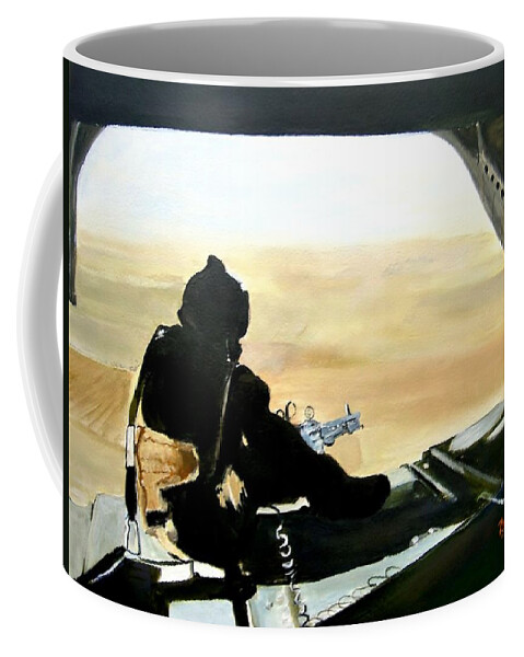 Afghanistan Coffee Mug featuring the painting Tail Gunner Helmland by Barry BLAKE