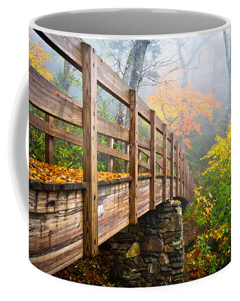 Rough Ridge Coffee Mug featuring the photograph Tanawha Trail Foot Bridge - Rough Ridge Autumn Foliage NC by Dave Allen