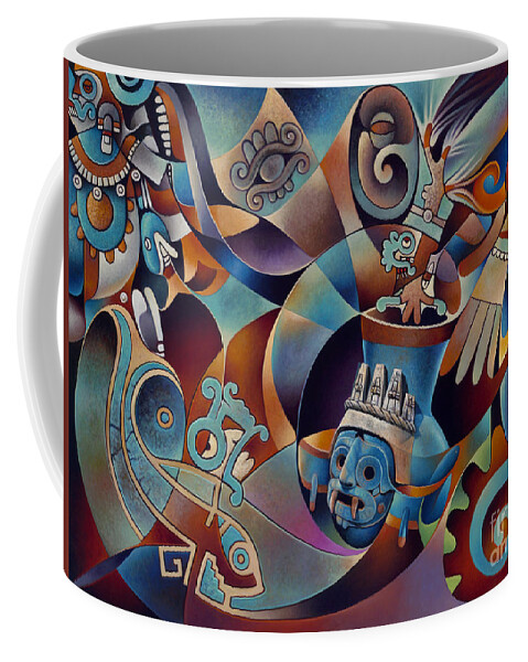 Aztec Coffee Mug featuring the painting Tapestry of Gods - Tlaloc by Ricardo Chavez-Mendez