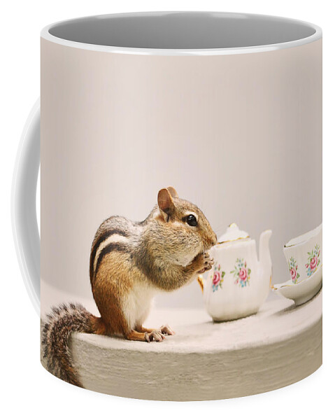 Chipmunks Coffee Mug featuring the photograph Tea Party with Chipmunk by Peggy Collins