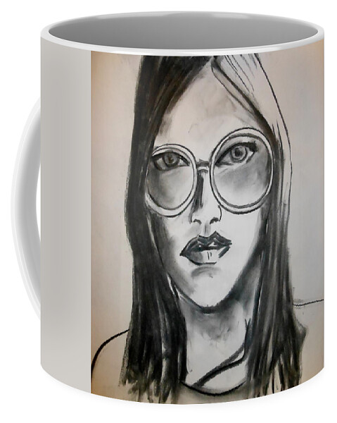 Charcoal Coffee Mug featuring the drawing Teacher's Aide by Jason Reinhardt