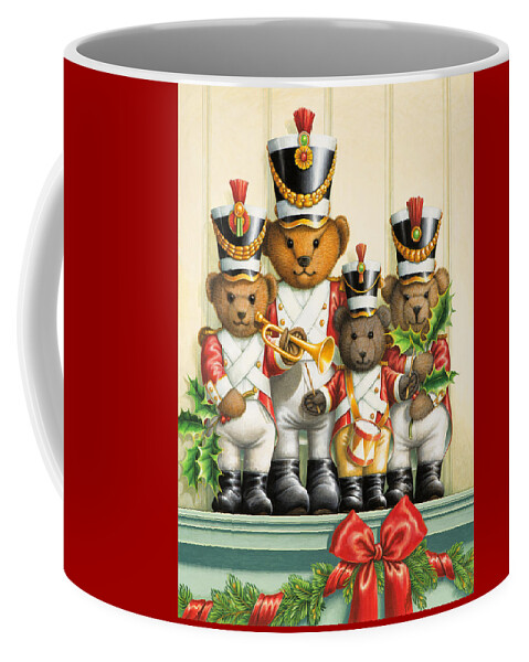 Christmas Coffee Mug featuring the painting Teddy Bear Band by Lynn Bywaters
