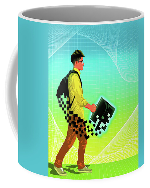 16-17 Years Coffee Mug featuring the photograph Teenager With Pixelated School Bag by Ikon Images