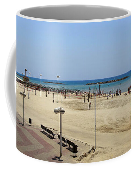 Mediterranean Coffee Mug featuring the photograph Tel Aviv beach panorama by Oren Shalev