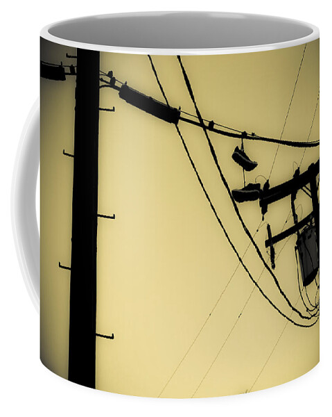 Telephone Pole Coffee Mug featuring the photograph Telephone Pole and Sneakers 9 by Scott Campbell