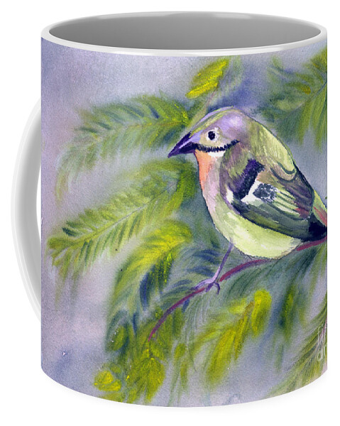 Animal Coffee Mug featuring the painting Tenerife Goldcrest by Donna Walsh