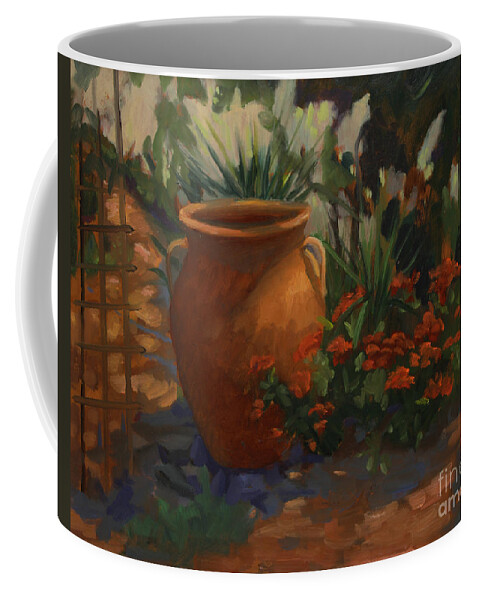 Contemporary Floral Coffee Mug featuring the painting Terra Cotta Garden by Maria Hunt
