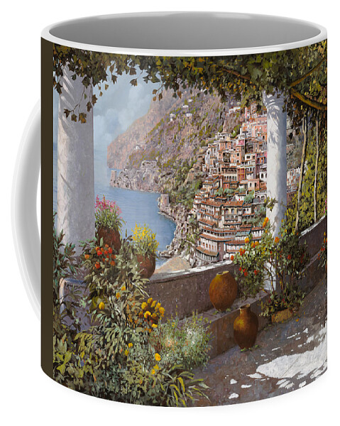 Positano Coffee Mug featuring the painting terrazza a Positano by Guido Borelli
