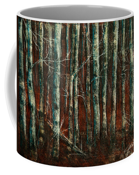 Red Willow Coffee Mug featuring the painting Textured Birch Forest by Jani Freimann