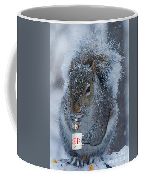 Winter Card Coffee Mug featuring the photograph TGIF with a cup of Coffee by Sandra Clark