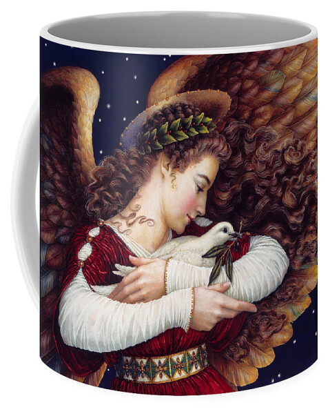Angel Coffee Mug featuring the painting The Angel and The Dove by Lynn Bywaters