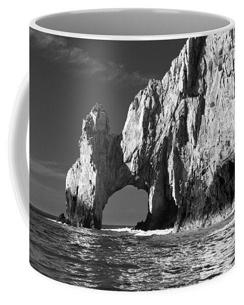 Los Cabos Coffee Mug featuring the photograph The Arch Cabo San Lucas in Black and White by Sebastian Musial