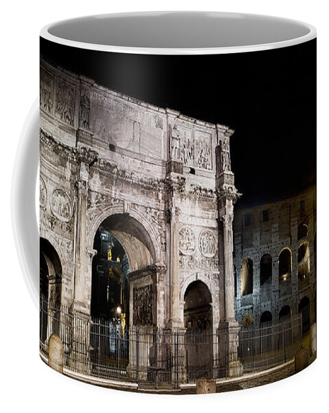 Rome Coffee Mug featuring the photograph The Arch of Constantine and the Colosseum at night by Weston Westmoreland