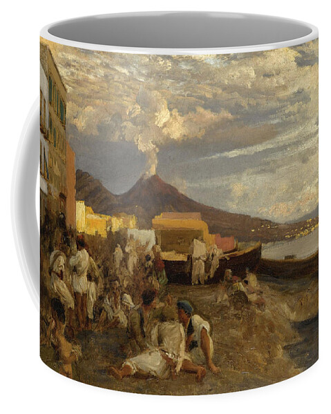 Oswald Achenbach Coffee Mug featuring the painting The Bay of Naples. Vesuvius Beyond by Oswald Achenbach