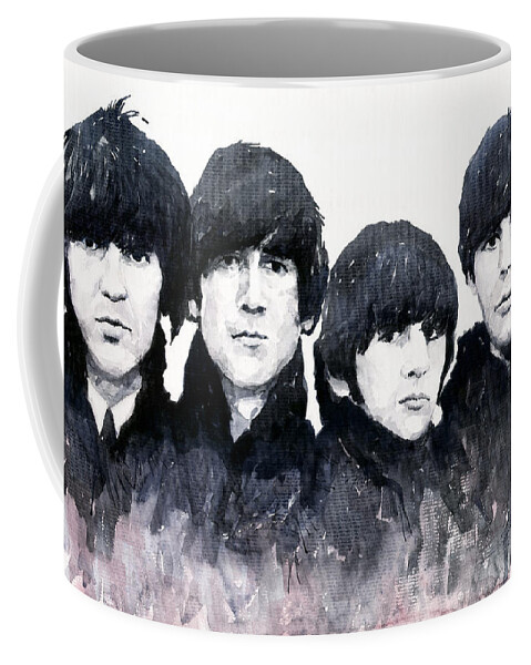 Watercolour Coffee Mug featuring the painting The Beatles by Yuriy Shevchuk