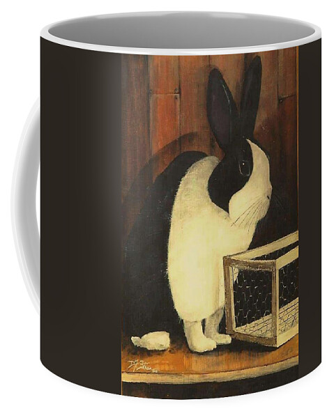 Images Coffee Mug featuring the painting The Black and White Dutch Rabbit 2 by Diane Strain