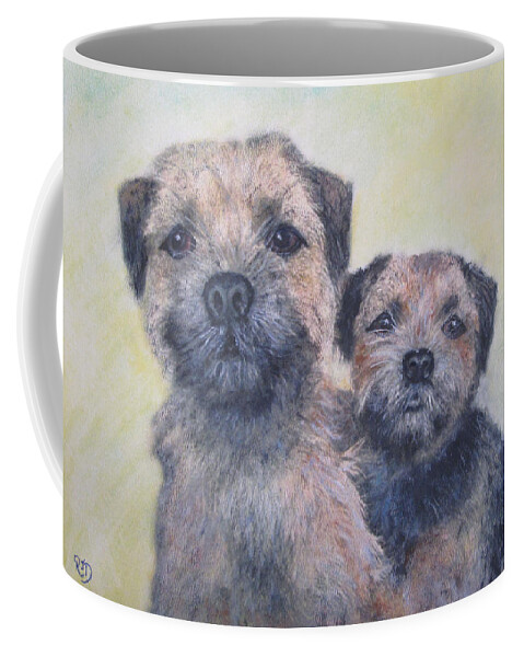 Pet Portrait Coffee Mug featuring the painting The Border Boys by Richard James Digance