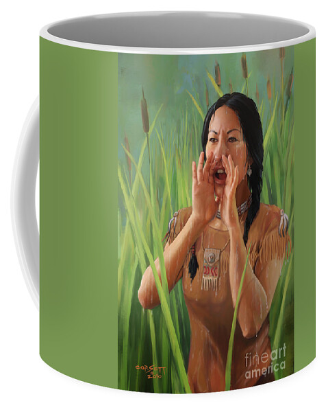 Native American Female Paintings Coffee Mug featuring the painting The Call by Robert Corsetti