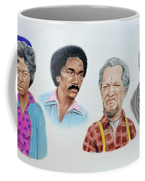 The Cast Of Sanford And Son Coffee Mug featuring the mixed media The Cast of Sanford and Son by Jim Fitzpatrick