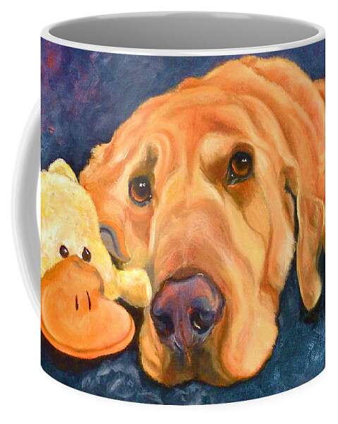 Lab Coffee Mug featuring the painting The Comfort of Friends by Susan A Becker