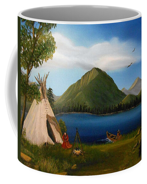 Landscape Coffee Mug featuring the painting Dawn of Tohidu by Sheri Keith