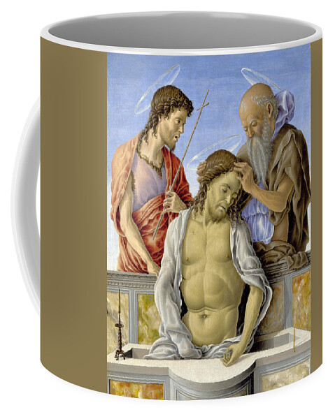 Marco Zoppo Coffee Mug featuring the painting The Dead Christ supported by Saints by Marco Zoppo
