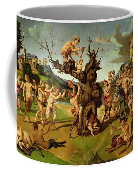 Piero Di Cosimo Coffee Mug featuring the painting The Discovery of Honey by Bacchus by Piero di Cosimo