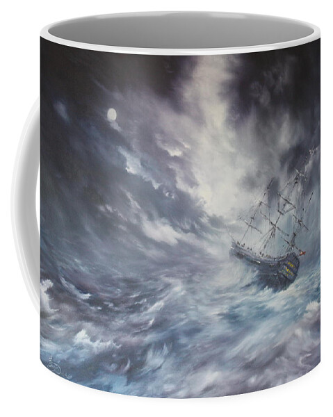 Endeavour Coffee Mug featuring the painting The Endeavour on Stormy Seas by Jean Walker