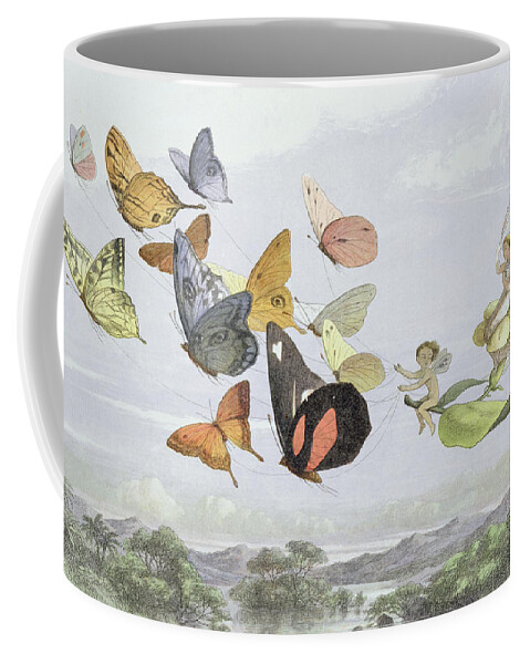 Butterfly Coffee Mug featuring the drawing The Fairy Queen's Carriage by Richard Doyle