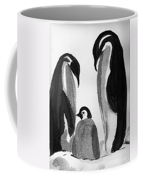 Sumi-e Coffee Mug featuring the painting Happy feet -The family of penguins by Asha Sudhaker Shenoy
