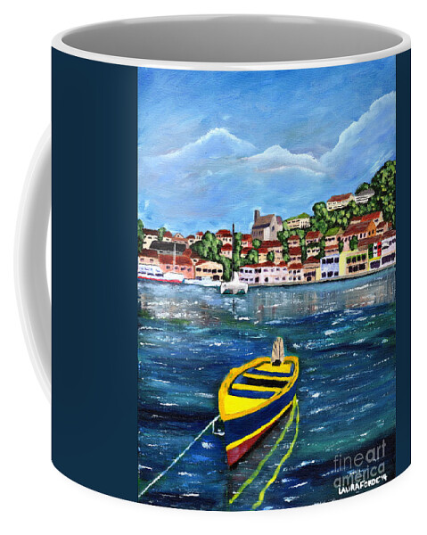 Grenada W.i. Coffee Mug featuring the painting The Fishing Boat by Laura Forde