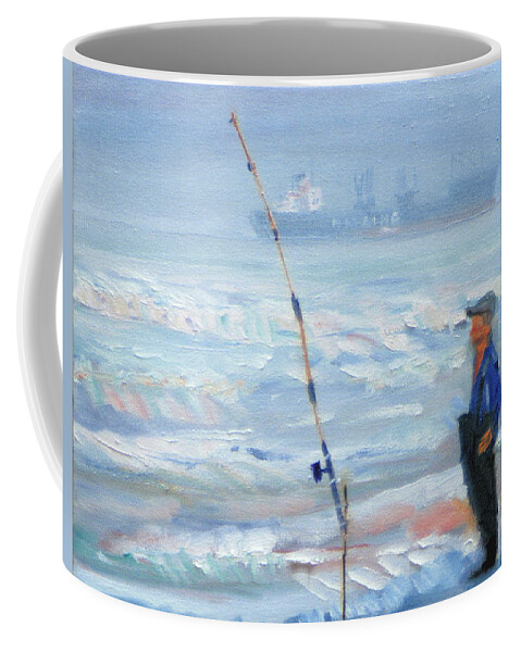 Painting Coffee Mug featuring the painting The Fishing Man by Michael Daniels