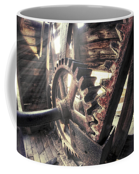 Falling Spring Mill Coffee Mug featuring the photograph The Gears of Falling Spring Mill - Missouri - Steampunk by Jason Politte