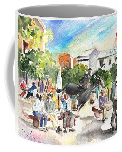 Travel Coffee Mug featuring the painting The Ghost of Don Quijote in Alcazar de San Juan by Miki De Goodaboom