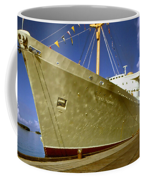 Ship Coffee Mug featuring the photograph The Golden Cruise Ship by Cathy Anderson