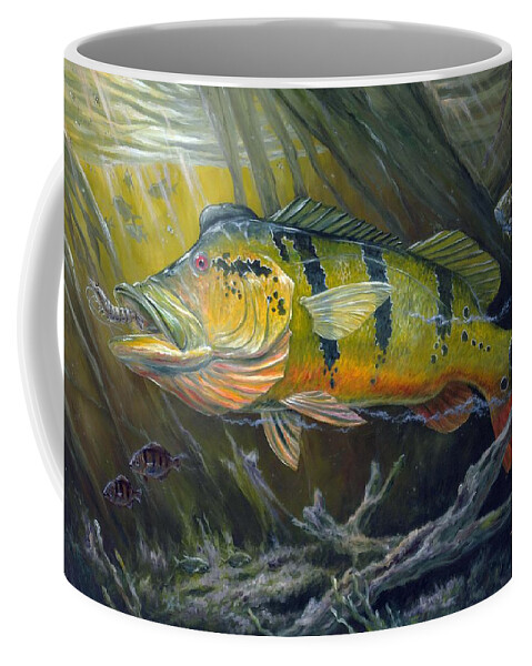 Peacock Bass Coffee Mug featuring the painting The Great Peacock Bass by Terry Fox