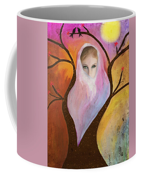 Coral Tree Coffee Mug featuring the painting The Green Eyes of the Coral Tree by Angela Stanton