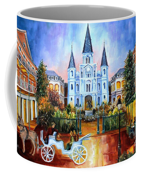New Orleans Coffee Mug featuring the painting The Hours on Jackson Square by Diane Millsap