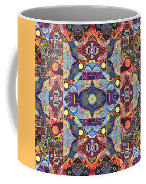 Abstract Coffee Mug featuring the mixed media The Joy of Design Mandala Series Puzzle 1 Arrangement 1 by Helena Tiainen
