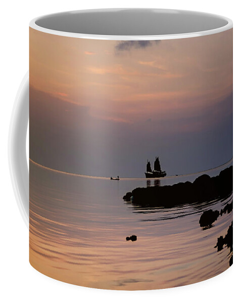 Michelle Meenawong Coffee Mug featuring the photograph The Junk And The Fisherman by Michelle Meenawong