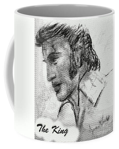 Elvis Presley Coffee Mug featuring the mixed media The King in Charcoal by Joan-Violet Stretch