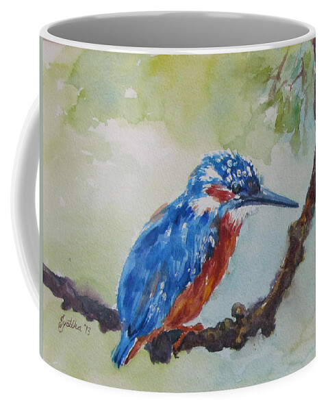 Bird Coffee Mug featuring the painting The Kingfisher by Jyotika Shroff