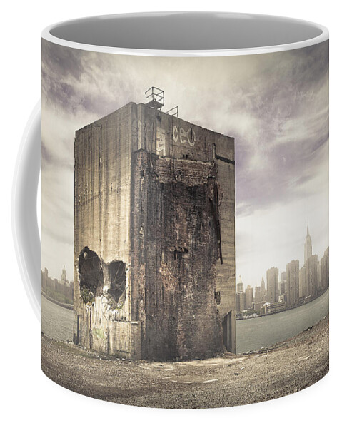 Skyline Drive In Coffee Mug featuring the photograph Apocalypse Brooklyn Waterfront - Brooklyn Ruins and New York Skyline by Gary Heller
