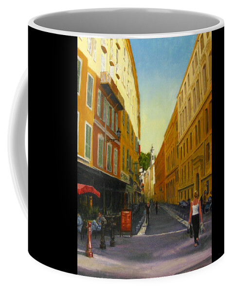 Nice Coffee Mug featuring the painting The Morning's Shopping in Vieux Nice by Connie Schaertl