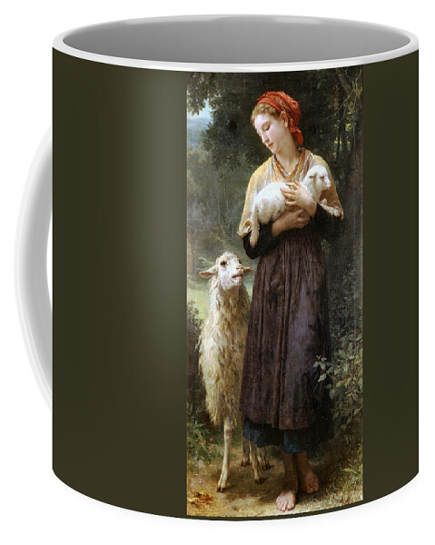 The Newborn Lamb Coffee Mug featuring the digital art The Newborn Lamb by William Bouguereau