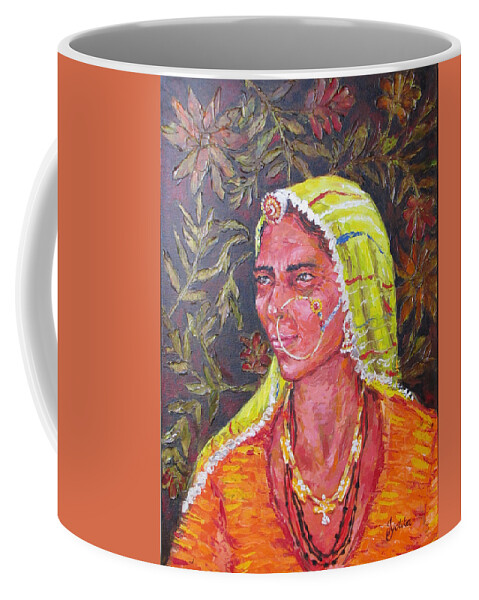 Tribal Woman Coffee Mug featuring the painting The Tribal Woman by Jyotika Shroff