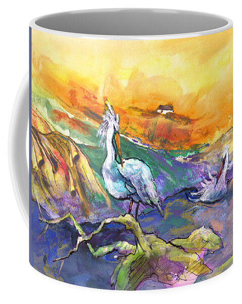 Fantasy Coffee Mug featuring the painting The Pelican Affair by Miki De Goodaboom