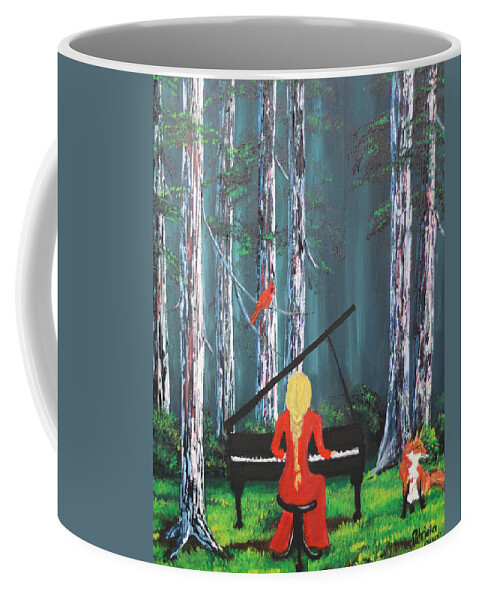 Music Coffee Mug featuring the painting The Pianist In The Woods by Patricia Olson